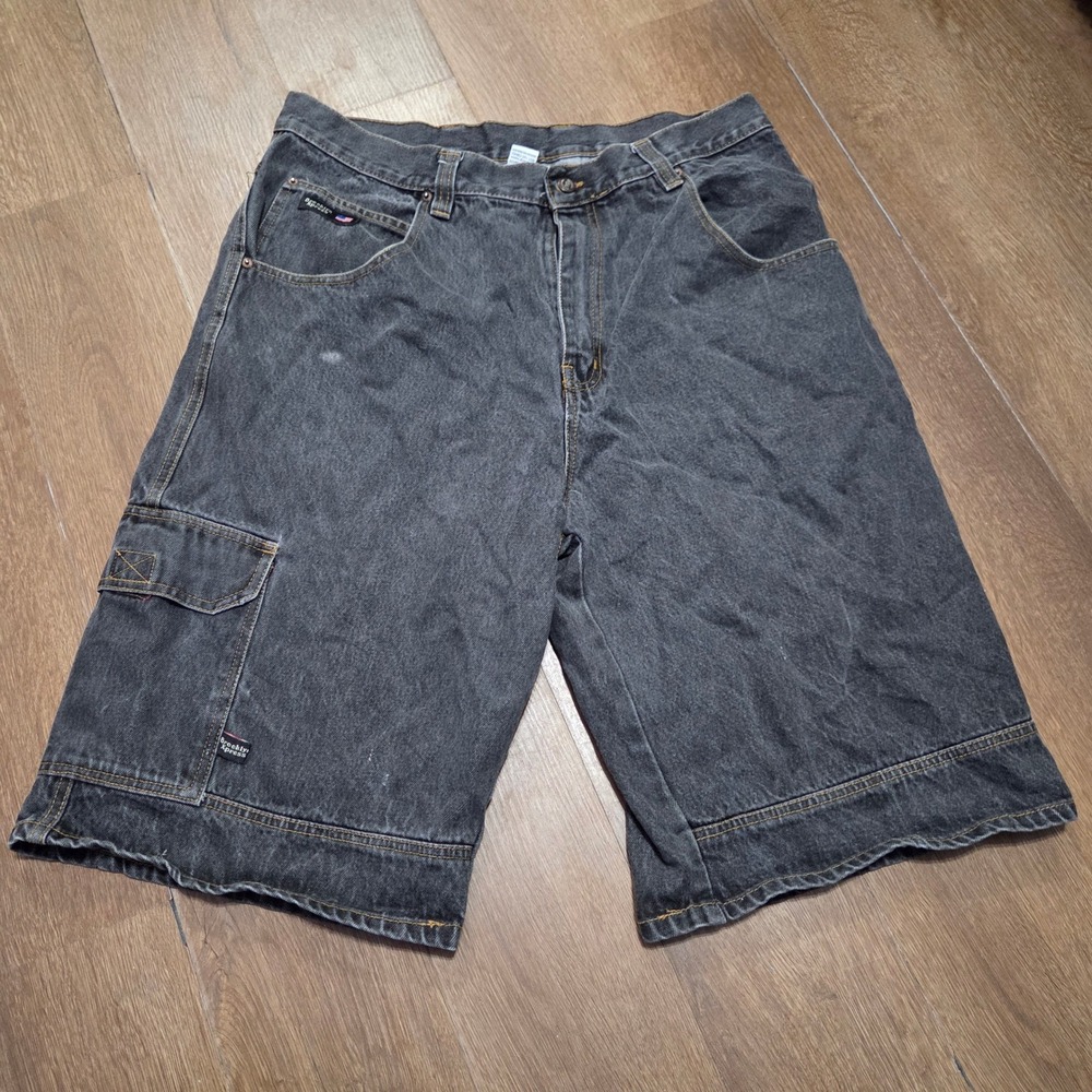 Brooklyn Xpress Mens Black Denim Cargo Shorts Baggy Y2K Streetwear Size 36